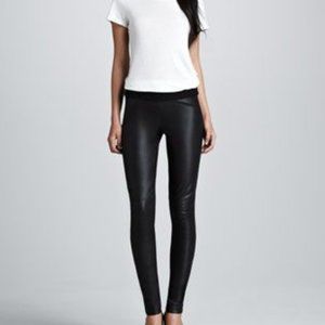 CUSP by Neiman Marcus Black Leather-Front Ponte Leggings